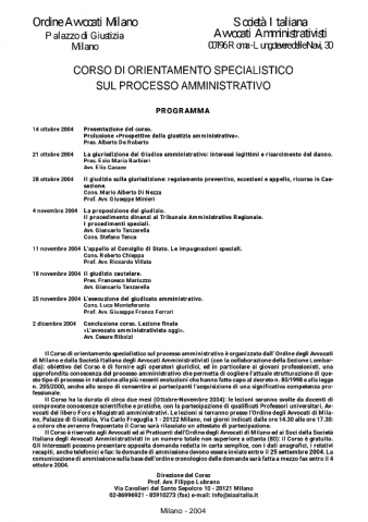 Corso di orientamento specialistico sul processo amministrativo – Milano