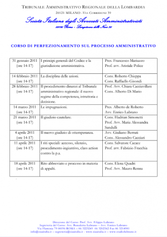 Corso di perfezionamento sul processo amministrativo – Milano