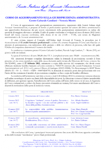 Corso di aggiornamento sulla giurisprudenza amministrativa – Venezia Mestre