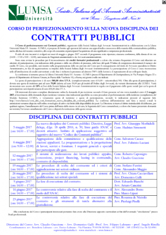 Corso di perfezionamento sulla nuova disciplina dei contratti pubblici