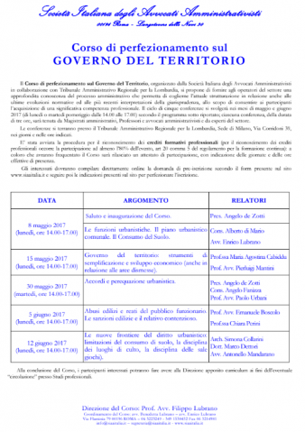 Corso di perfezionamento sul governo del territorio