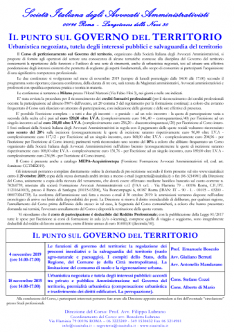 Il punto sul governo del territorio