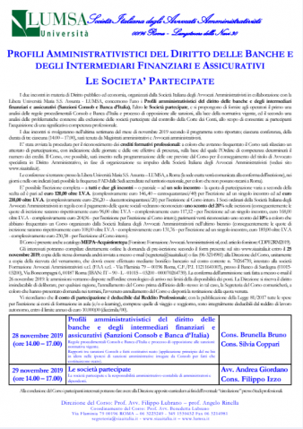 Profili Amministrativistici del Diritto delle Banche e degli Intermediari Finanziari e Assicurativi. Le Societa’ Partecipate