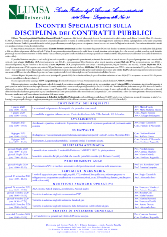 Incontri Specialistici sulla disciplina dei contratti pubblici