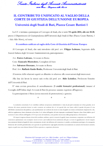 Bari: Il contributo unificato al vaglio della Corte di Giustizia dell’Unione Europea.