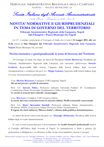 Napoli – Novità normative e giurisprudenziali in tema di Governo del Territorio