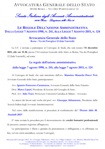 Roma – Le regole dell’azione amministrativa dalla legge 7 agosto 1990 n.241, alla legge 7 agosto 2015 n. 124