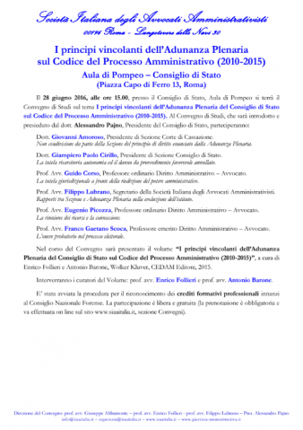 Roma – I principi vincolanti dell Adunanza Plenaria sul Codice del Processo Amministrativo (2010-2015)