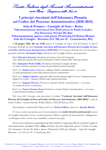 Bari – I principi vincolanti dell Adunanza Plenaria sul Codice del Processo Amministrativo (2010-2015) – modalità FAD