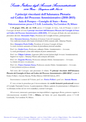 Milano – I principi vincolanti dell Adunanza Plenaria sul Codice del Processo Amministrativo (2010-2015) – modalità FAD