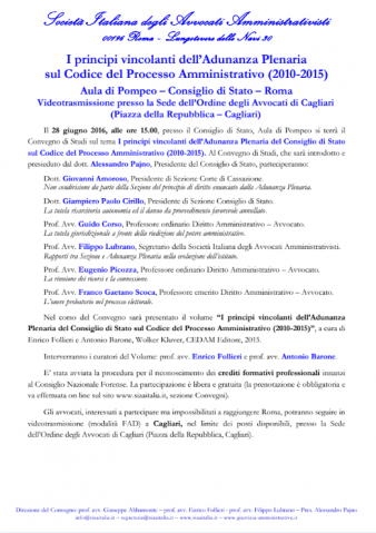 Cagliari – I principi vincolanti dell Adunanza Plenaria sul Codice del Processo Amministrativo (2010-2015) – modalità FAD