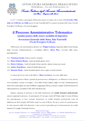 Milano – il Processo Amministrativo Telematico (analisi pratica delle nuove modalità di deposito) – modalità FAD