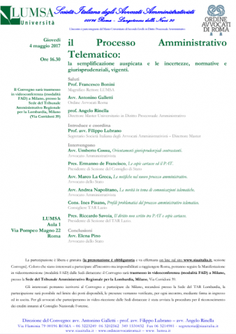 MILANO, TAR Lombardia: Il Processo Amministrativo Telematico: la semplificazione auspicata e le incertezze, normative e giurisprudenziali, vigenti – modalità FAD