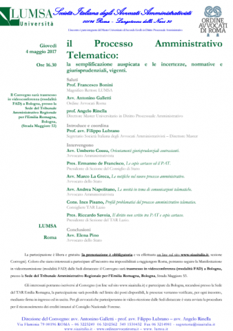 Bologna – TAR Emilia Romagna. Il Processo Amministrativo Telematico: la semplificazione auspicata e le incertezze, normative e giurisprudenziali, vigenti – modalità FAD