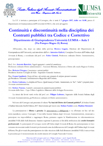 Roma – Continuità e discontinuità nella disciplina dei Contratti pubblici tra Codice e Correttivo