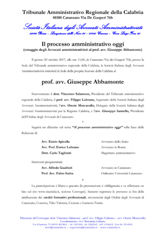 CATANZARO – Il processo amministrativo oggi (omaggio degli Avvocati amministrativisti al prof. avv. Giuseppe Abbamonte)