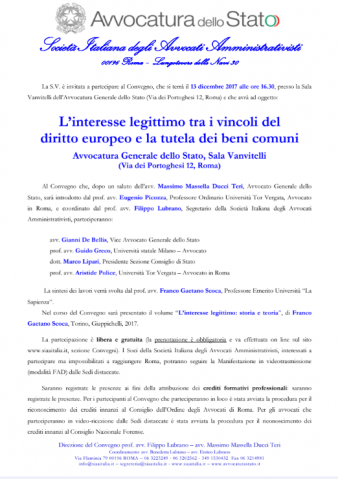 CATANZARO – L’interesse legittimo tra i vincoli del diritto europeo e la tutela dei beni comuni