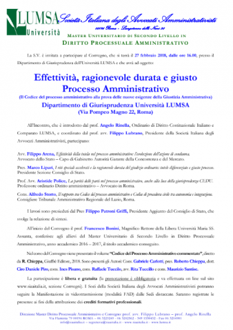 LUMSA Roma, Effettività, ragionevole durata e giusto Processo Amministrativo