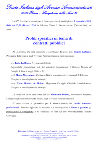 Profili specifici in tema di contratti pubblici – Palermo