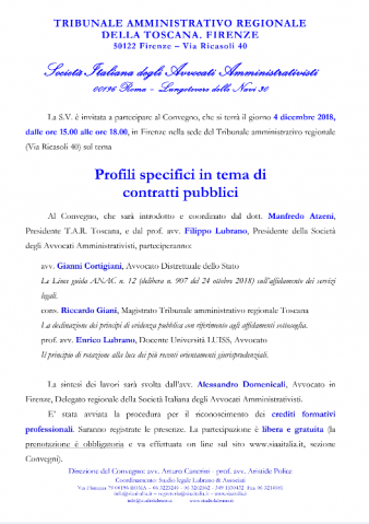 Profili specifici in tema di contratti pubblici – Firenze