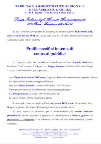 Profili specifici in tema di contratti pubblici – L’Aquila