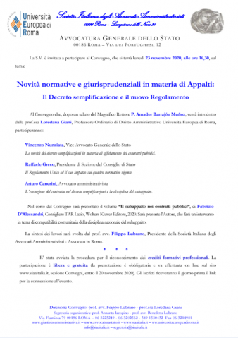 Novità normative e giurisprudenziali in materia di Appalti: Il Decreto semplificazione e il nuovo Regolamento