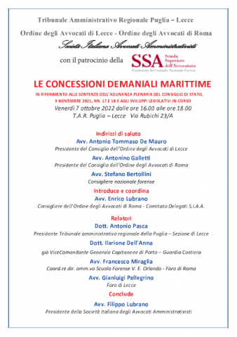 LE CONCESSIONI DEMANIALI MARITTIME – Lecce 7 ottobre 2022