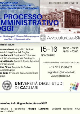 Il processo amministrativo oggi (a cinquanta anni dall’entrata in attività dei TAR) 15-16 novembre 2024 Università degli Studi di Cagliari via Università n.40