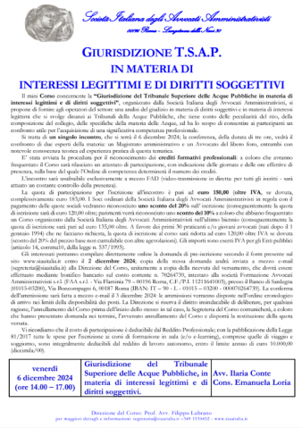 Giurisdizione TSAP in materia di interessi legittimi e di diritti soggettivi, 6 dicembre 2024