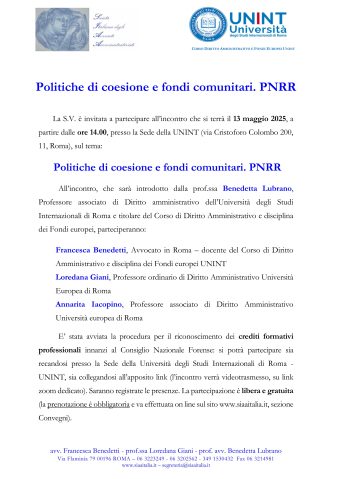 Politiche di coesione e fondi comunitari. PNRR