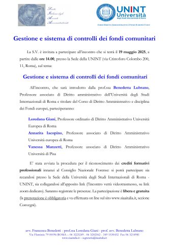 Gestione e sistema di controlli dei fondi comunitari