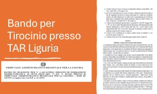 Procedura selettiva per l’assegnazione di n. 4 (quattro) tirocini formativi ex art. 73 del decreto legge 21 giugno 2013, n. 69, convertito con modificazioni dalla 9 agosto 2013, n. 98, e s.m.i., presso il T.A.R. per la Liguria, sede di Genova
